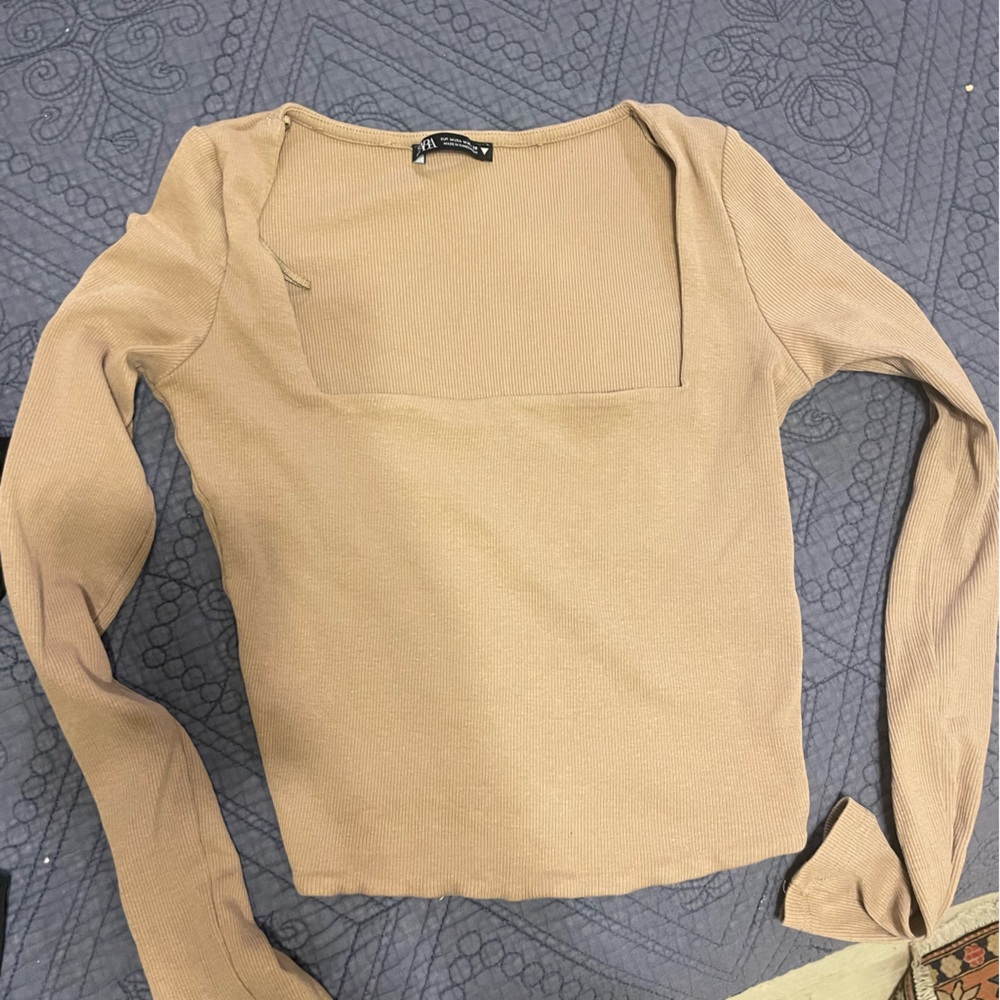 TWO Zara long sleeve square neck cropped tops